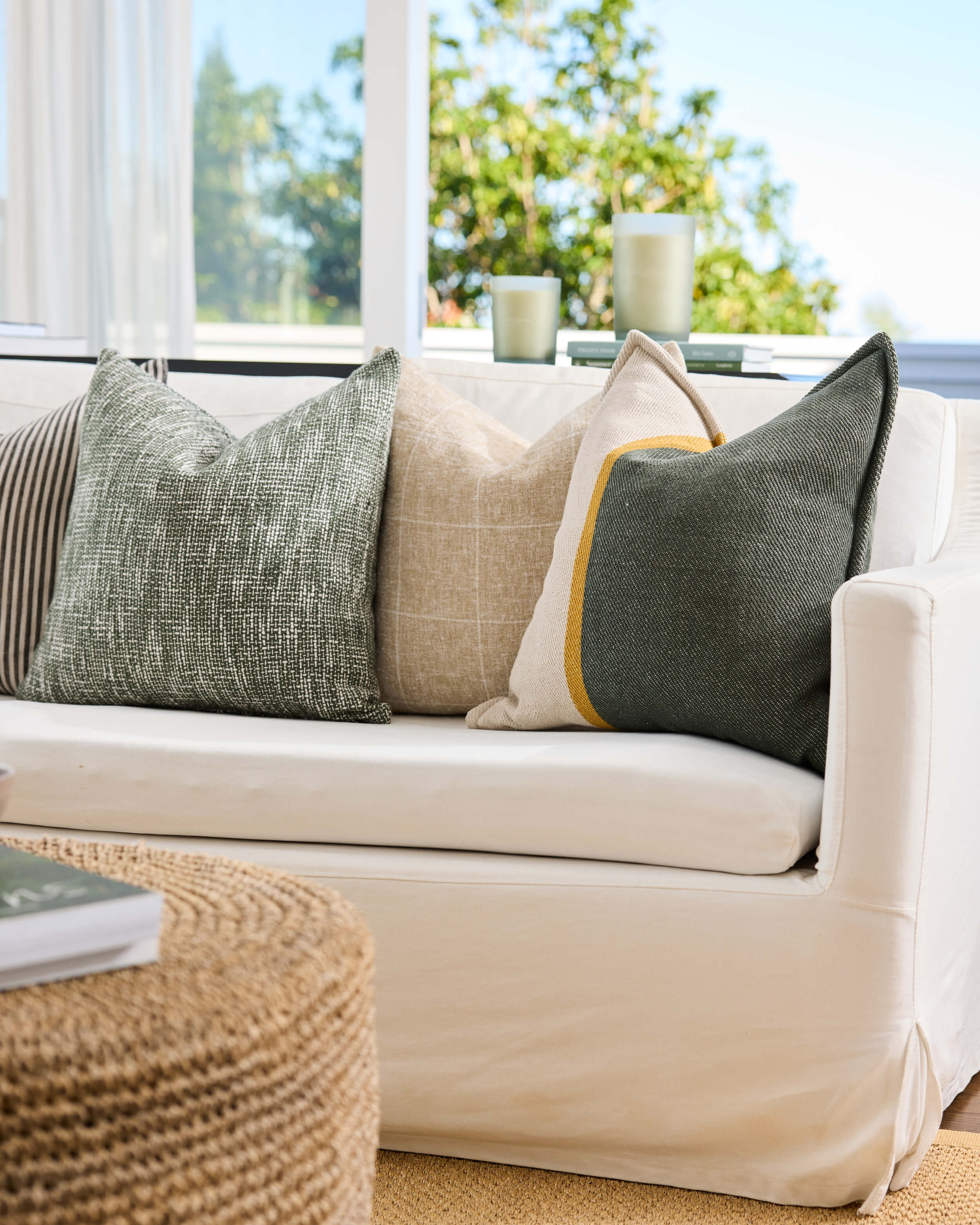 Royal Doulton green cushions styled in a living room