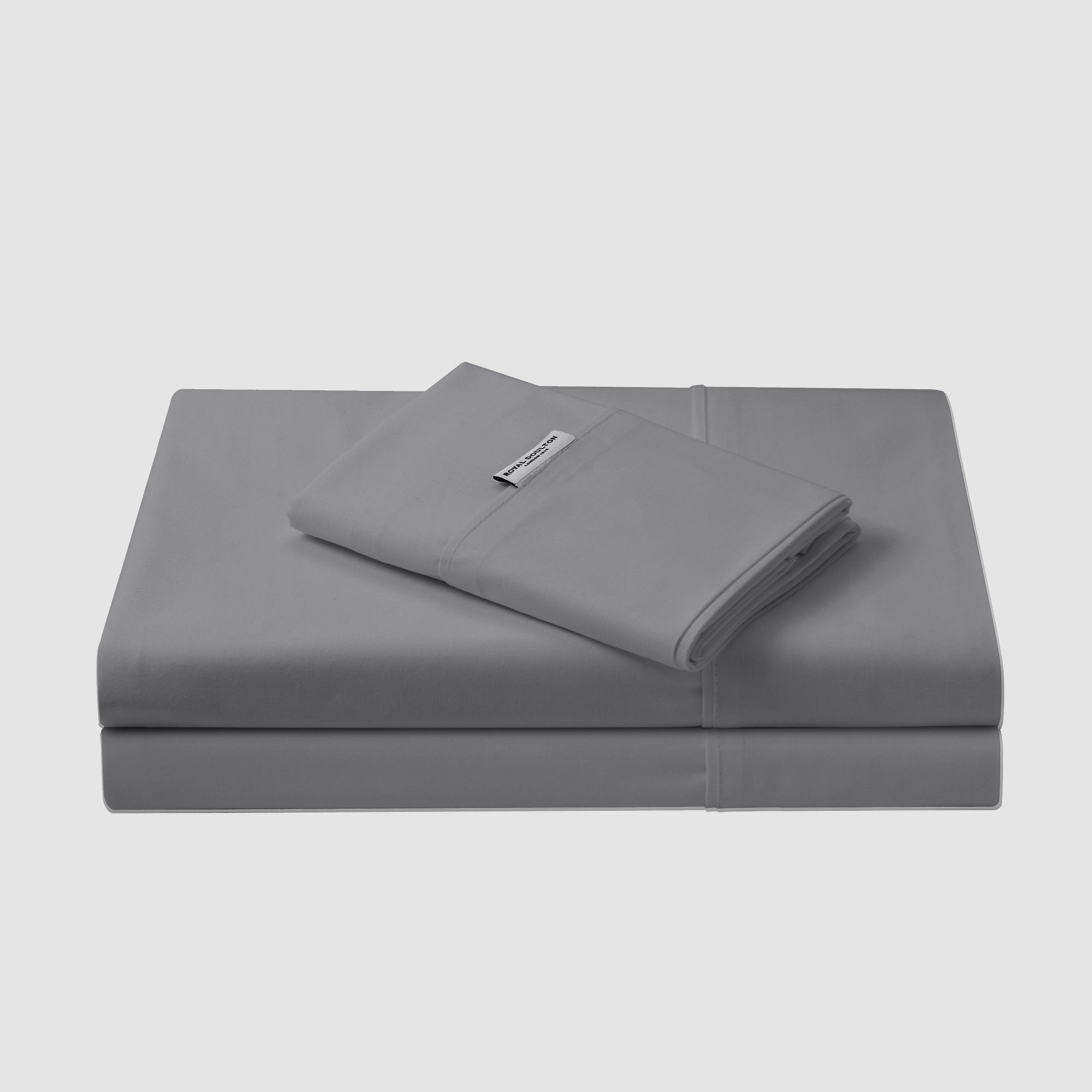 Royal Doulton Stirling Smoke flat sheet folded with a matching sheet stack