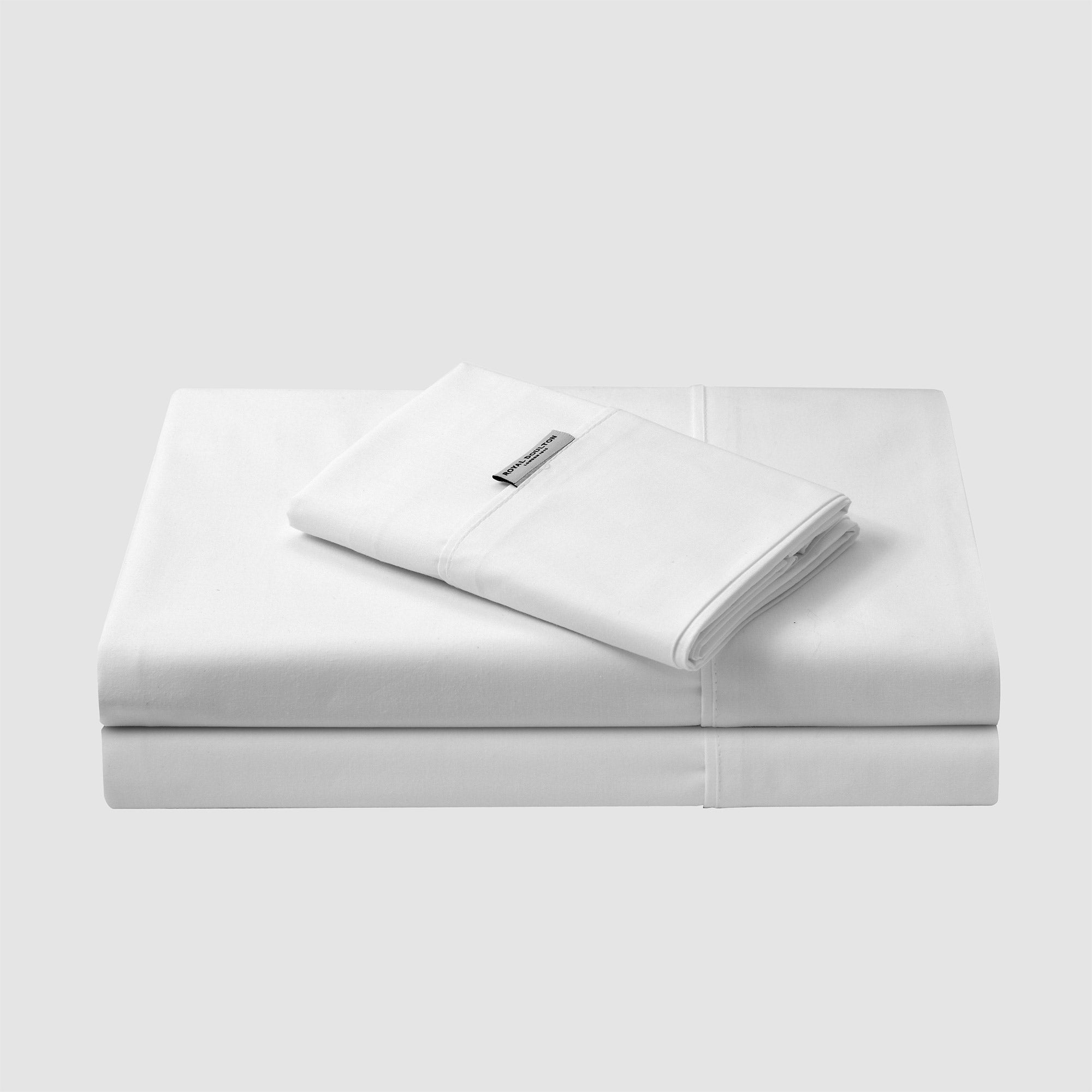 Royal Doulton Stirling White flat sheet folded with a matching sheet stack