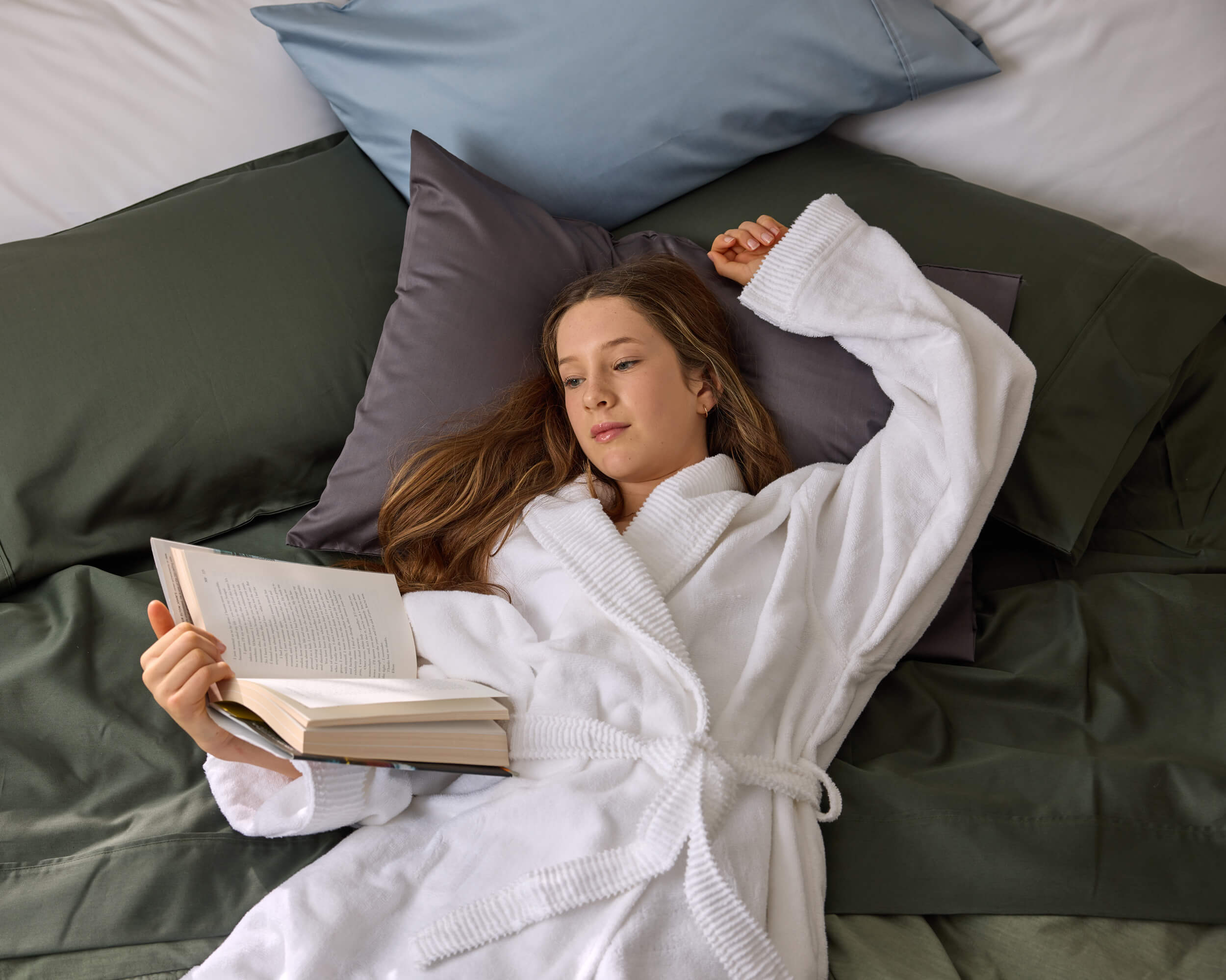 Royal Doulton Sola sheet set styled on a bed