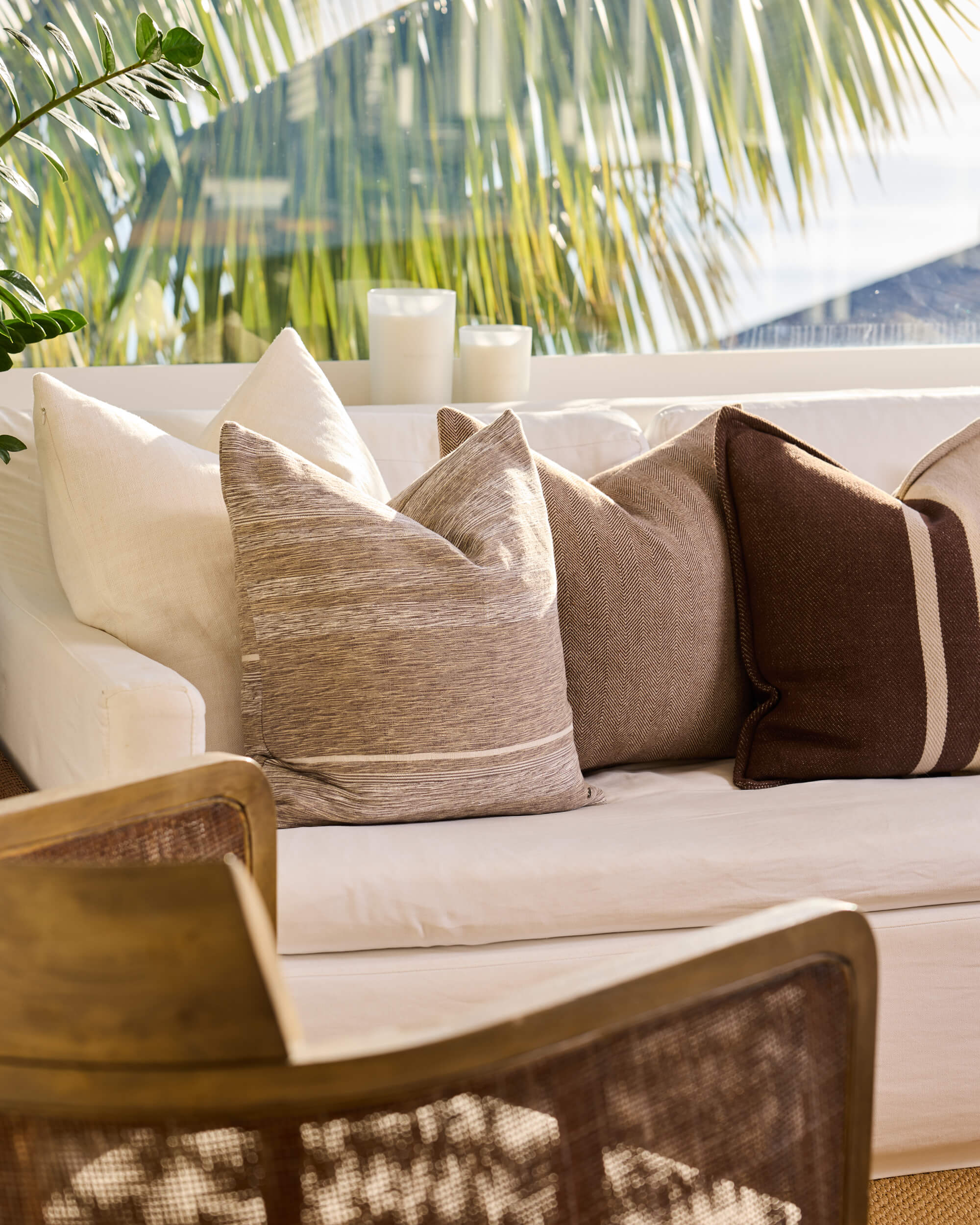 Royal Doulton brown cushions styled in a living room