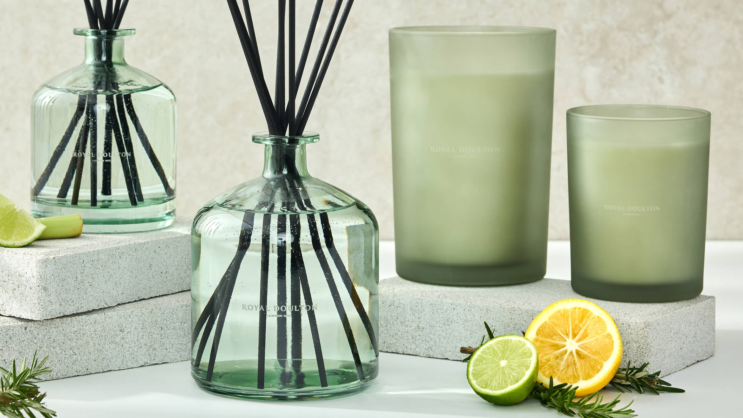 Royal Doulton Ashbourne home fragrance range styled with Lemongrass & Lime scent